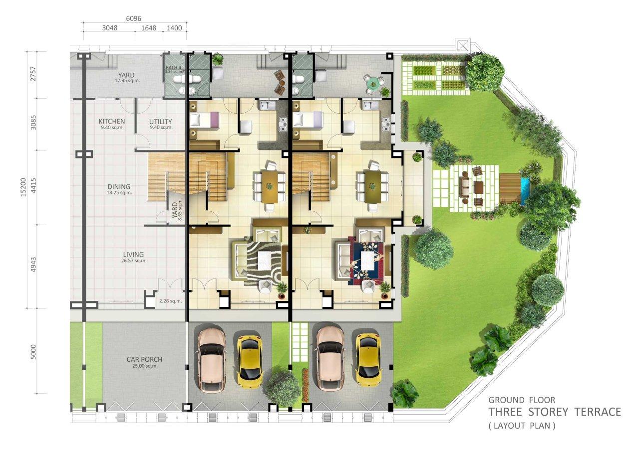 3 Storey Terrace Ground Floor Plan 